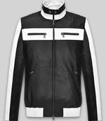 Men’s white & black  leather biker jacket slim fit moto style zip-up jacket