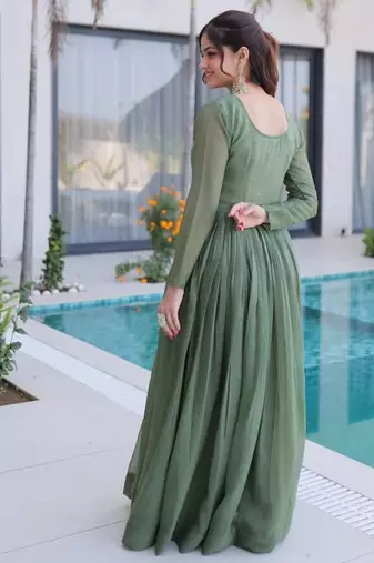 Pista beads embroidered work silk blend stitched kurta