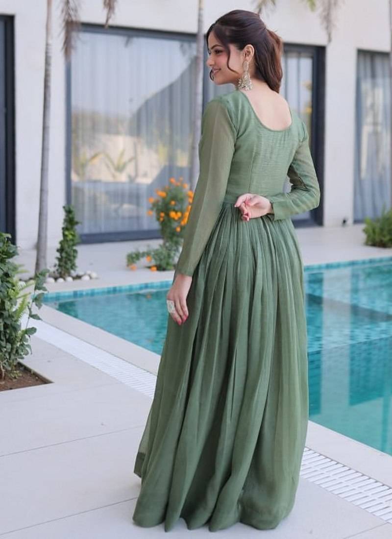 Pista beads embroidered work silk blend stitched kurta