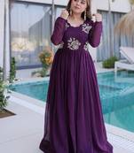 Purple beads embroidered work silk blend stitched kurta