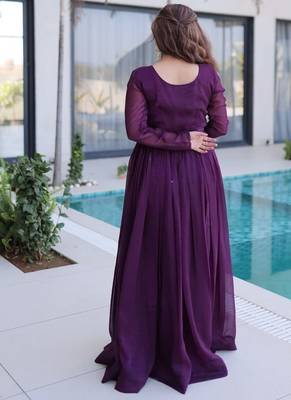 Purple beads embroidered work silk blend stitched kurta 2