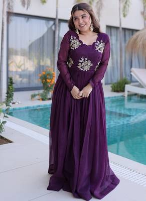 Purple beads embroidered work silk blend stitched kurta 3