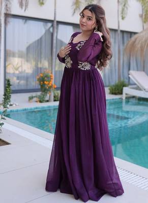 Purple beads embroidered work silk blend stitched kurta 4