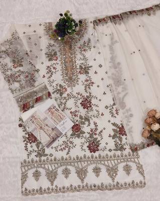 White chiffon suit with embroidered sequin  4