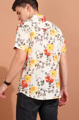  men's cotton floral printed short sleeve regular shirt