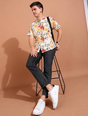  men's cotton floral printed short sleeve regular shirt 3