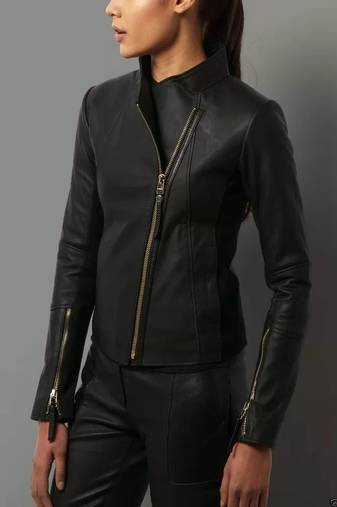 Women’s real soft lambskin leather jacket black motorcycle biker stylish slim fit