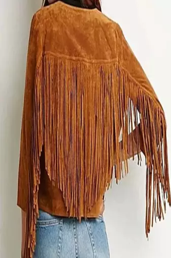 women's brown suede leather biker jacket fringed western design