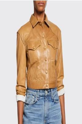 women's tan lambskin leather jacket classic zip up style 1