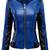 Women’s blue & black genuine leather biker jacket slim fit zip-up motorcycle coat