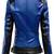 Women’s blue & black genuine leather biker jacket slim fit zip-up motorcycle coat