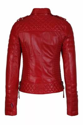 women's red lambskin leather biker jacket premium quilted design 2