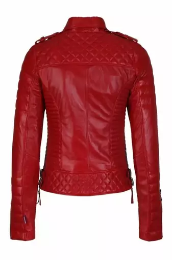 women's red lambskin leather biker jacket premium quilted design