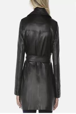 women's black lambskin leather trench coat adjustable belted waist 2
