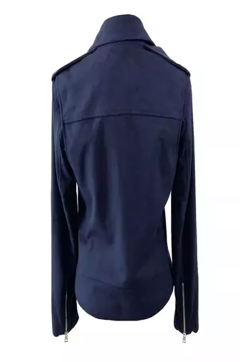 women's blue suede leather biker jacket premium quilted design