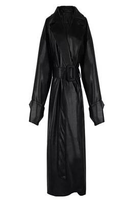 women's black lambskin leather trench coat adjustable belted waist premium 2