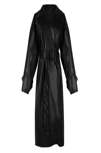 women's black lambskin leather trench coat adjustable belted waist premium