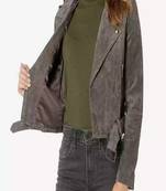 Women’s real lambskin suede fringed jacket western style motorcycle coat