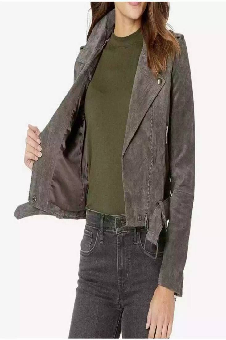 Women’s real lambskin suede fringed jacket western style motorcycle coat