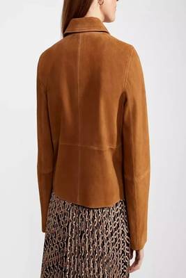women's brown suede leather shirt classic moto zip style 2