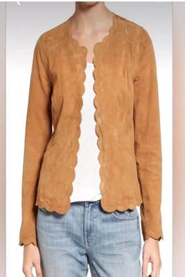women's brown suede leather jacket classic zip up style 1
