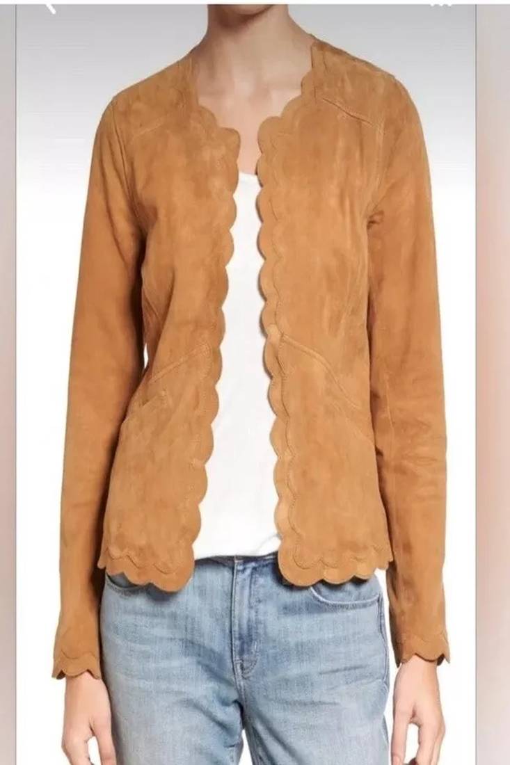 Women’s brown  genuine suede leather cropped jacket  minimalist style