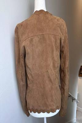 women's brown suede leather jacket classic zip up style 2