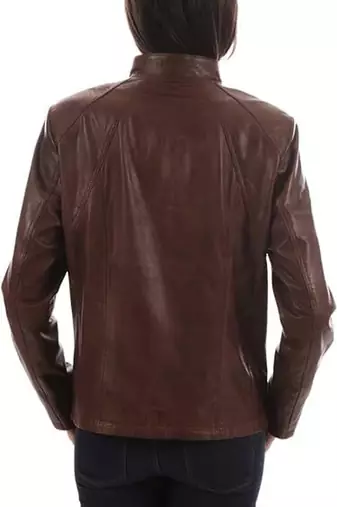 women's brown lambskin leather biker jacket classic zip front style