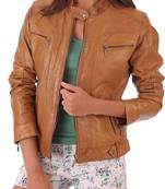 Women’s brown lambskin leather moto jacket slim fit stylish biker coat