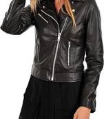 Women’s real lambskin leather jacket black biker motorcycle slim fit stylish