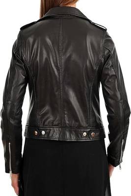 women's black lambskin leather biker jacket classic moto zip style stylish pro 2