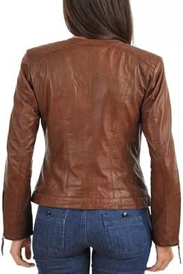 women's brown lambskin leather biker jacket classic moto zip style ultimate 2
