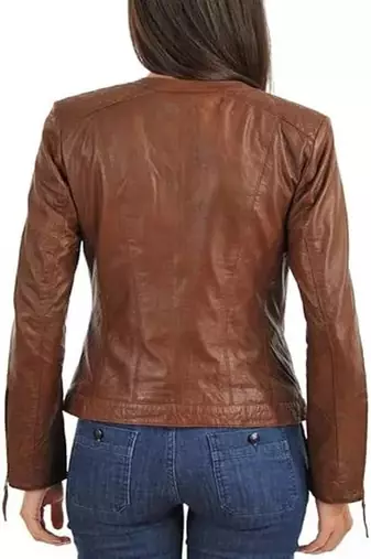 women's brown lambskin leather biker jacket classic moto zip style ultimate