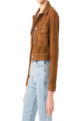 women's brown suede leather jacket classic zip up style premium 1