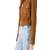 Women’s brown suede leather cropped jacket simple bottom  front casual style