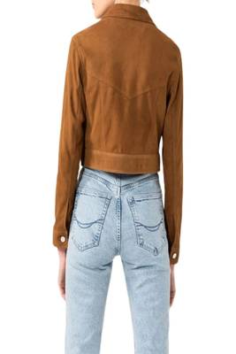 women's brown suede leather jacket classic zip up style premium 2