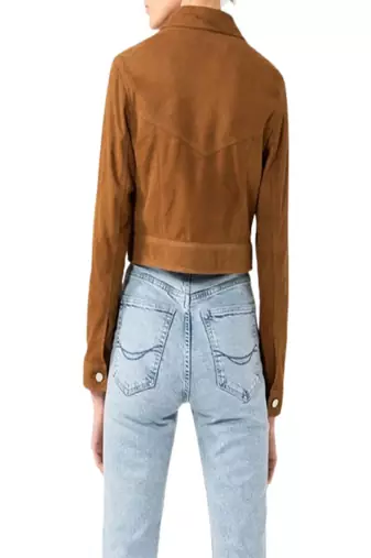 women's brown suede leather jacket classic zip up style premium