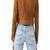 Women’s brown suede leather cropped jacket simple bottom  front casual style