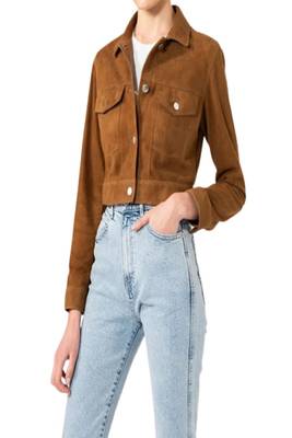 women's brown suede leather jacket classic zip up style premium 3