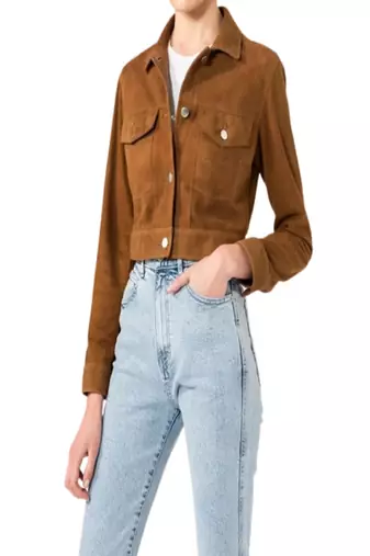 women's brown suede leather jacket classic zip up style premium
