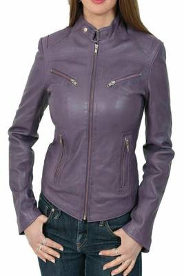 women's purple lambskin leather biker jacket classic moto zip style 1