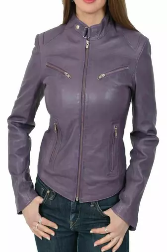 Women’s real soft lambskin leather jacket purple  motorcycle biker stylish slim fit