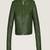 Women’s green genuine leather crop quilted jacket zip  detail minimalist