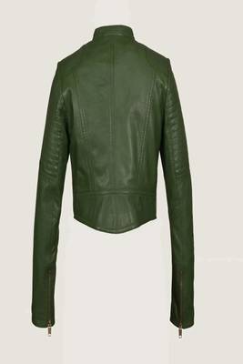 women's green premium lambskin leather jacket premium quilted design 2