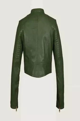 women's green premium lambskin leather jacket premium quilted design