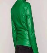 Premium women’s real lambskin leather jacket green slim fit motorcycle biker