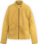 Women’s yellow leather jacket minimalist zip front casual style