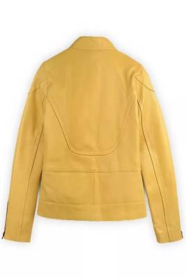 women's yellow lambskin leather jacket classic zip front style 2