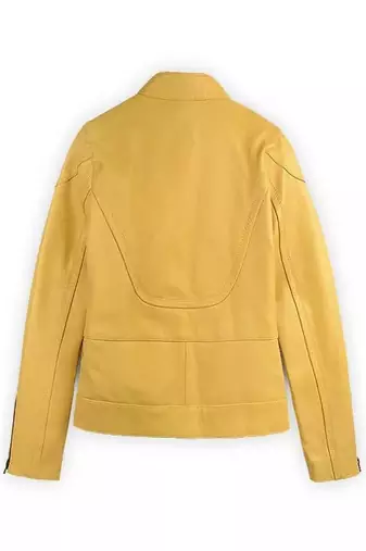 women's yellow lambskin leather jacket classic zip front style