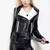 Women’s genuine lambskin leather jacket black & white  moto biker slim fit classic